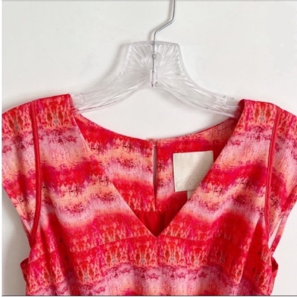 Anthropologie McGinn dress red sunset striped v neck elastic waist - Picture 6 of 9